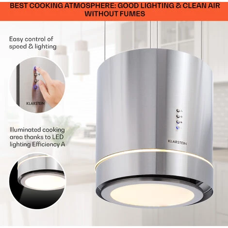 Klarstein Tron Ambience Island Extractor Hood Ø38cm Convection 540m³ / H LED Stainless Steel 6 Klarstein Tron Ambience Island Extractor Hood Ø38cm Convection 540m³ / H LED Stainless Steel - Image 4