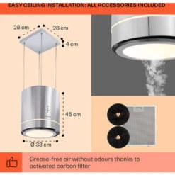 Klarstein Tron Ambience Island Extractor Hood Ø38cm Convection 540m³ / H LED Stainless Steel 11 Klarstein Tron Ambience Island Extractor Hood Ø38cm Convection 540m³ / H LED Stainless Steel -Smart Home Appliance Store 22969593 5