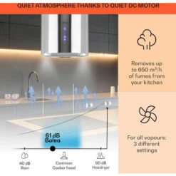 Klarstein Beretta Island Cooker Extractor Hood Ø35cm Exhaust / Circulating Air 650m³ / H LED Stainless Steel -Smart Home Appliance Store 22970406 3