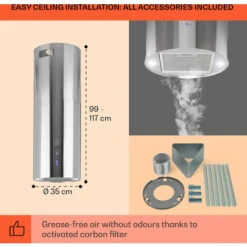 Klarstein Beretta Island Cooker Extractor Hood Ø35cm Exhaust / Circulating Air 650m³ / H LED Stainless Steel -Smart Home Appliance Store 22970406 5