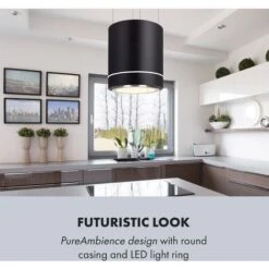 Klarstein Tron Ambience Island Cooker Extractor Hood Ø38cm Recirculation 540m³ / H LED Black -Smart Home Appliance Store 22970601 4