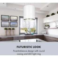 Klarstein Tron Ambience Island Cooker Extractor Hood Ø38cm Recirculation 540m³ / H LED White -Smart Home Appliance Store 22970602 4