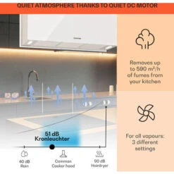 Klarstein Kronleuchter XL Kitchen Island Extractor Hood 90cm Recirculation 590m³/h LED Touchscreen White -Smart Home Appliance Store 22970682 3