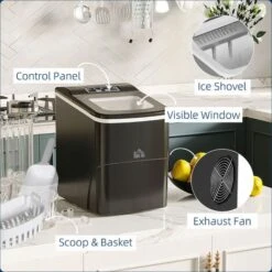 HOMCOM Ice Maker 12kg/24H Production With Scoop Basket For Home Office Black -Smart Home Appliance Store 33039370 5