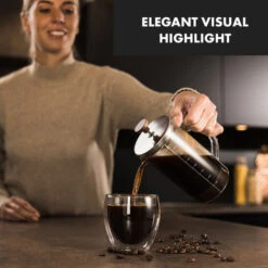 Klarstein Glaswerk Ristretto, French Press, 0.35 Litre, Borosilicate Glass, Stainless Steel, Walnut Wood -Smart Home Appliance Store 42770286 4