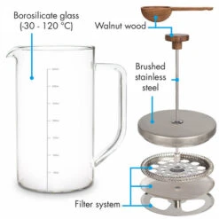 Klarstein Glaswerk Ristretto, French Press, 0.35 Litre, Borosilicate Glass, Stainless Steel, Walnut Wood -Smart Home Appliance Store 42770286 5