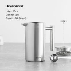 VonShef Cafetiere Stainless Steel - 6 Cup/800ml Double Walled Satin Brushed Coffee Filter With Coffee Measuring Spoon And Bag Sealing Clip -Smart Home Appliance Store 54924629 4