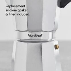 VonShef 6 Cup/300ml Italian Espresso Coffee Maker Moka Stove Top Macchinetta Includes A Replacement Gasket And Filter 11 VonShef 6 Cup/300ml Italian Espresso Coffee Maker Moka Stove Top Macchinetta Includes A Replacement Gasket And Filter -Smart Home Appliance Store 54924887 5