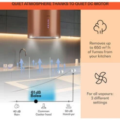 Klarstein Beretta, Island Extractor Hood, Ø 35 Cm, Exhaust / Circulating Air, 650m³ / H, LED, Copper -Smart Home Appliance Store 56581942 3