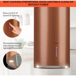 Klarstein Beretta, Island Extractor Hood, Ø 35 Cm, Exhaust / Circulating Air, 650m³ / H, LED, Copper -Smart Home Appliance Store 56581942 4