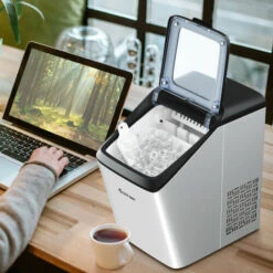 Countertop Ice Maker W/ Self-cleaning Function Ice Cubes Ready In 7 Mins Home Office Bar Silver -Smart Home Appliance Store 58681520 3
