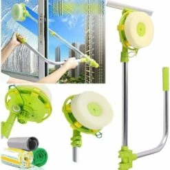 Extendable Window Squeegee With Rotating Head, High Rise Window Cleaner 0.6-1.4M Extension Pole, 2-in-1 Sponge Squeegee Telescopic Window Cleaning Equipment Squeegee, Long Handle Extendable Cleaner