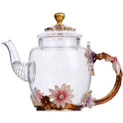 Glass Teapot - 280 Ml (9.47 Oz) - Glass Teapot With France Enamel Chrysanthemum Flower/Heat Resistant Glass Teapot Kettle With Strainer For Blooming Tea, Loose Leaf Tea -Smart Home Appliance Store 60699922 5