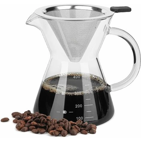 Pour Over Coffee Maker With Stainless Steel Filter, Borosilicate Glass Carafe Manual Coffee Dripper Brewer With Handle, No Paper Filters Needed Hand Drip Coffee Maker (400ml) 3 Pour Over Coffee Maker With Stainless Steel Filter, Borosilicate Glass Carafe Manual Coffee Dripper Brewer With Handle, No Paper Filters Needed Hand Drip Coffee Maker (400ml)