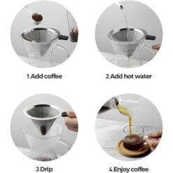 Pour Over Coffee Maker With Stainless Steel Filter, Borosilicate Glass Carafe Manual Coffee Dripper Brewer With Handle, No Paper Filters Needed Hand Drip Coffee Maker (400ml) 11 Pour Over Coffee Maker With Stainless Steel Filter, Borosilicate Glass Carafe Manual Coffee Dripper Brewer With Handle, No Paper Filters Needed Hand Drip Coffee Maker (400ml) -Smart Home Appliance Store 60700304 5