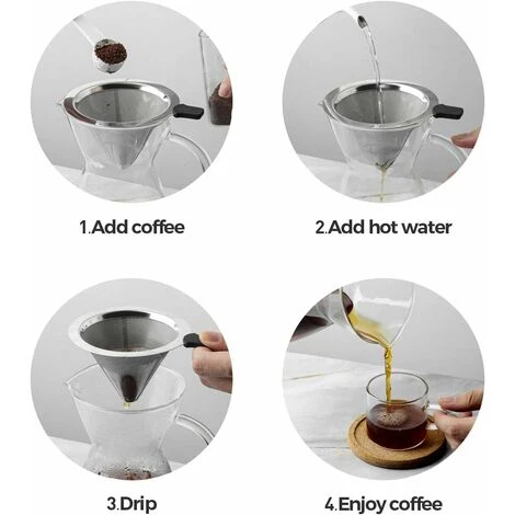 Pour Over Coffee Maker With Stainless Steel Filter, Borosilicate Glass Carafe Manual Coffee Dripper Brewer With Handle, No Paper Filters Needed Hand Drip Coffee Maker (400ml) 7 Pour Over Coffee Maker With Stainless Steel Filter, Borosilicate Glass Carafe Manual Coffee Dripper Brewer With Handle, No Paper Filters Needed Hand Drip Coffee Maker (400ml) - Image 5