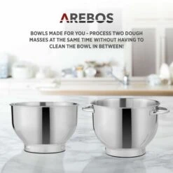 AREBOS Food Processor 1500 W Red Kneading Machine With 2 X Stainless Steel Mixing Bowls Low Noise Kitchen Mixer With Mixing Hook, Dough Hook, Whisk And Splash Guard 6 Speeds -Smart Home Appliance Store 61306740 5