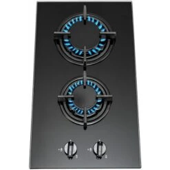SIA GHG301BL 30cm Black 2 Burner Gas On Glass Domino Hob & Cast Iron Stands