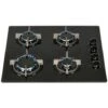 SIA GHG602BL 60cm 4 Burner Gas On Glass Hob In Black With Cast Iron Pan Stands