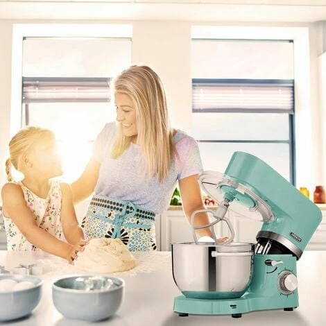 AREBOS Food Processor 1500 W Turquoise Kneading Machine With 2 X Stainless Steel Mixing Bowls 4.5 & 5.5 L Low Noise Kitchen Mixer With Mixing Hook, Dough Hook, Whisk And Splash Guard 6 Speeds 4 AREBOS Food Processor 1500 W Turquoise Kneading Machine With 2 X Stainless Steel Mixing Bowls 4.5 & 5.5 L Low Noise Kitchen Mixer With Mixing Hook, Dough Hook, Whisk And Splash Guard 6 Speeds - Image 2