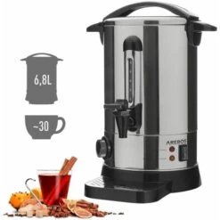 AREBOS Mulled Wine Maker 950 W Hot Beverage Dispenser 6.8 L With Drip Tray, Outlet Tap, Thermostat And Overheating Protection Temperature Setting From 30-110°C