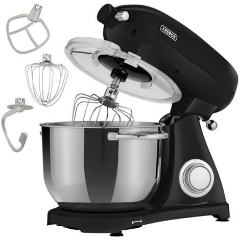 AREBOS Retro Food Processor 1800 W Black Kneading Machine With 6 L Stainless Steel Mixing Bowl Low Noise Kitchen Mixer With Stirring Hook, Dough Hook, Whisk And Splash Guard 6 Speeds 3 AREBOS Retro Food Processor 1800 W Black Kneading Machine With 6 L Stainless Steel Mixing Bowl Low Noise Kitchen Mixer With Stirring Hook, Dough Hook, Whisk And Splash Guard 6 Speeds