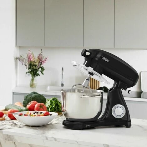 AREBOS Retro Food Processor 1800 W Black Kneading Machine With 6 L Stainless Steel Mixing Bowl Low Noise Kitchen Mixer With Stirring Hook, Dough Hook, Whisk And Splash Guard 6 Speeds 4 AREBOS Retro Food Processor 1800 W Black Kneading Machine With 6 L Stainless Steel Mixing Bowl Low Noise Kitchen Mixer With Stirring Hook, Dough Hook, Whisk And Splash Guard 6 Speeds - Image 2