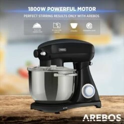 AREBOS Retro Food Processor 1800 W Black Kneading Machine With 6 L Stainless Steel Mixing Bowl Low Noise Kitchen Mixer With Stirring Hook, Dough Hook, Whisk And Splash Guard 6 Speeds 10 AREBOS Retro Food Processor 1800 W Black Kneading Machine With 6 L Stainless Steel Mixing Bowl Low Noise Kitchen Mixer With Stirring Hook, Dough Hook, Whisk And Splash Guard 6 Speeds -Smart Home Appliance Store 66438937 4