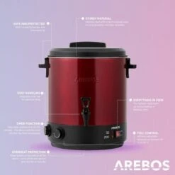 AREBOS Automatic Preserving Cooker 1800 W Preserving Pot 28 L With Timer, Thermostat & Overheating Protection Steplessly Adjustable 30-110°C Mulled Wine Cooker Incl. Preserving Jar Lifter & Prese -Smart Home Appliance Store 66438939 3