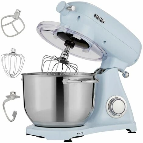 AREBOS Retro Food Processor 1800W Blue Mixer With 6L Stainless Steel Mixing Bowl Silent Kitchen Mixer With Mixing Hook, Dough Hook, Whisk And Splash Guard 6 Speeds 3 AREBOS Retro Food Processor 1800W Blue Mixer With 6L Stainless Steel Mixing Bowl Silent Kitchen Mixer With Mixing Hook, Dough Hook, Whisk And Splash Guard 6 Speeds