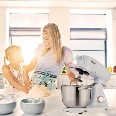 AREBOS Retro Food Processor 1800W Blue Mixer With 6L Stainless Steel Mixing Bowl Silent Kitchen Mixer With Mixing Hook, Dough Hook, Whisk And Splash Guard 6 Speeds 4 AREBOS Retro Food Processor 1800W Blue Mixer With 6L Stainless Steel Mixing Bowl Silent Kitchen Mixer With Mixing Hook, Dough Hook, Whisk And Splash Guard 6 Speeds - Image 2