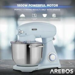 AREBOS Retro Food Processor 1800W Blue Mixer With 6L Stainless Steel Mixing Bowl Silent Kitchen Mixer With Mixing Hook, Dough Hook, Whisk And Splash Guard 6 Speeds 10 AREBOS Retro Food Processor 1800W Blue Mixer With 6L Stainless Steel Mixing Bowl Silent Kitchen Mixer With Mixing Hook, Dough Hook, Whisk And Splash Guard 6 Speeds -Smart Home Appliance Store 66438944 4