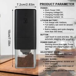Portable Electric Coffee Grinder, Coffee Grinder 1300mAh USB Rechargeable Coffee Grinder With Brush For Coffee Beans, Spices, Nuts -Smart Home Appliance Store 67263293 5