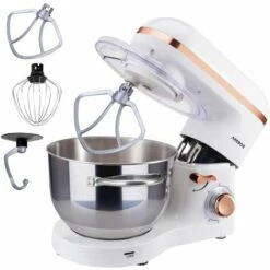 AREBOS Stand Mixer 1500W With 6L Stainless Steel Mixing Bowl White Rose Gold Incl. Mixing Hook, Dough Hook, Whisk Splash Guard 6 Speeds Kneading Machine Dough Machine