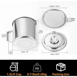 Bacon Grease Container With Stainless Steel Grease Strainer Perfect As Pan Grease Holder, Cooking Oil Keeper And Storage1.2L 9 Bacon Grease Container With Stainless Steel Grease Strainer Perfect As Pan Grease Holder, Cooking Oil Keeper And Storage1.2L -Smart Home Appliance Store 68106209 3