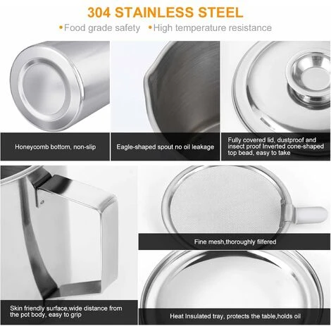 Bacon Grease Container With Stainless Steel Grease Strainer Perfect As Pan Grease Holder, Cooking Oil Keeper And Storage1.2L 6 Bacon Grease Container With Stainless Steel Grease Strainer Perfect As Pan Grease Holder, Cooking Oil Keeper And Storage1.2L - Image 4