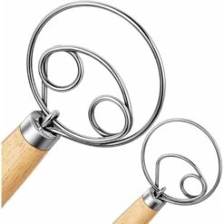2Pcs Danish Dough Whisk, Bread Whisk, Dutch Whisk, Wooden Danish Whisk, 13 Inch Premium Stainless Steel Pastry Whisks, Whisk Kitchen Tool For Bread, Batter, Cake