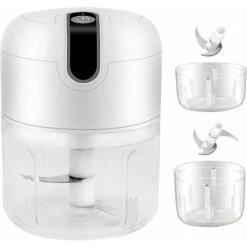 Mini Electric Chopper, 250ML&100ML Cordless Electric Meat Grinder, Portable Food Blender Kitchen Electric Chopper With Vegetable Chopper Blade For Baby Food, Meat, Garlic (White)