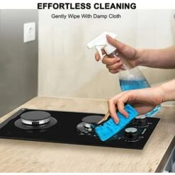 Built-in 2 Burner Gas Hob, Black Glass Gas Cooktop, Cooker With FFD And Cast Iron Pan Supports [Energy Class A+] Thermomate GHBG302 -Smart Home Appliance Store 71426696 4