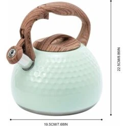 Kettle 2.8L Tea Kettle,With Wood Grain Handle Whistling Kettle, Kettle Induction Stainless Steel,Green White Blue Retro Universal Food Grade Tea Kettle For All Hotplates -Smart Home Appliance Store 71635331 2