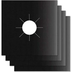 4Pcs Gas Hob Protector Teflon Silver Hob Gas Protector Gas Stove Protector Gas Stove Gas Burner Protector Non-stick Corrosion Protector (Black 2727cm)