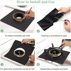 4Pcs Gas Hob Protector Teflon Silver Hob Gas Protector Gas Stove Protector Gas Stove Gas Burner Protector Non-stick Corrosion Protector (Black 2727cm) -Smart Home Appliance Store 71973326 3