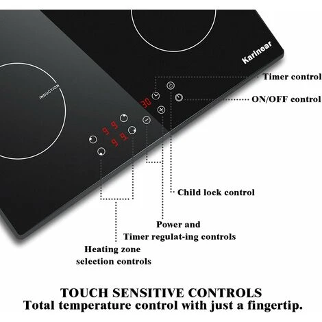 Karinear Plug In Induction Hob, 60cm 4 Zones Electric Hob With Touch Control, Black Vitro Ceramic Glass 6 Karinear Plug In Induction Hob, 60cm 4 Zones Electric Hob With Touch Control, Black Vitro Ceramic Glass - Image 4
