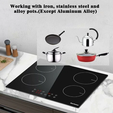Karinear Plug In Induction Hob, 60cm 4 Zones Electric Hob With Touch Control, Black Vitro Ceramic Glass 7 Karinear Plug In Induction Hob, 60cm 4 Zones Electric Hob With Touch Control, Black Vitro Ceramic Glass - Image 5