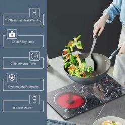 2 Zone Ceramic Hob, Hobsir Built-in Electric Hob 30cm, Marble, 3200W, Touch Control, Doul Zone, 9 Heating Levels, Safety Lock,Timer, Hard Wire, No Plug Included, LH07 -Smart Home Appliance Store 73150174 5