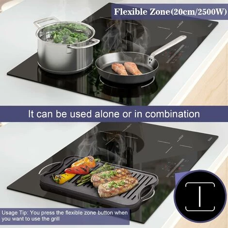 Plug In Induction Hob, Hobsir 4 Zones Electric Hob 60cm With Flexible Zone For Griddle Plate, Bulit-in, 2800W, Slider Touch, Timer, Child-safety Lock, Pause Function,13 Amp 5 Plug In Induction Hob, Hobsir 4 Zones Electric Hob 60cm With Flexible Zone For Griddle Plate, Bulit-in, 2800W, Slider Touch, Timer, Child-safety Lock, Pause Function,13 Amp - Image 3