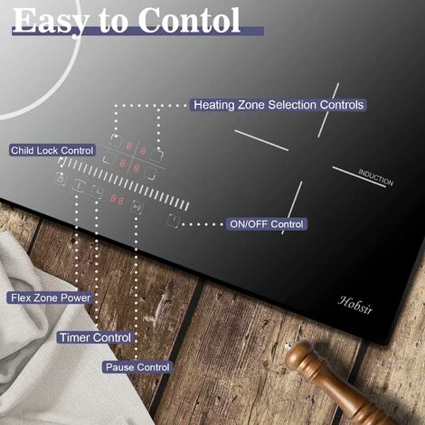 Plug In Induction Hob, Hobsir 4 Zones Electric Hob 60cm With Flexible Zone For Griddle Plate, Bulit-in, 2800W, Slider Touch, Timer, Child-safety Lock, Pause Function,13 Amp 7 Plug In Induction Hob, Hobsir 4 Zones Electric Hob 60cm With Flexible Zone For Griddle Plate, Bulit-in, 2800W, Slider Touch, Timer, Child-safety Lock, Pause Function,13 Amp - Image 5