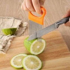 Slicer Onion Holder Assistant Food Slicer Fork Onion Holder Knife Stainless Steel Meat Needle Cutter Tomato Fruit Vegetable With Non-Slip Handle 4 Pieces -Smart Home Appliance Store 75327326 4