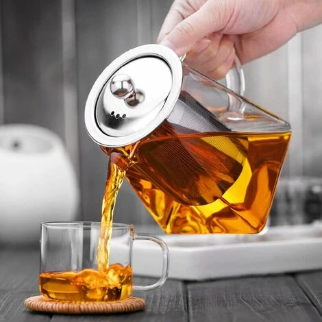 1 Piece Clear Square Bottom Teapot With Clear Glass Infuser, Household Borosilicate Infuser, Perfect For Tea And Coffee (950ml) 5 1 Piece Clear Square Bottom Teapot With Clear Glass Infuser, Household Borosilicate Infuser, Perfect For Tea And Coffee (950ml) - Image 3