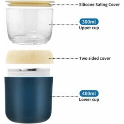 Cereal Bowl With Separate Container 400ml Cereal Bowl Yoghurt Coffee Mug Leak Proof Plastic Cup For Breakfast Picnic Travel (Blue) 8 Cereal Bowl With Separate Container 400ml Cereal Bowl Yoghurt Coffee Mug Leak Proof Plastic Cup For Breakfast Picnic Travel (Blue) -Smart Home Appliance Store 78699298 2